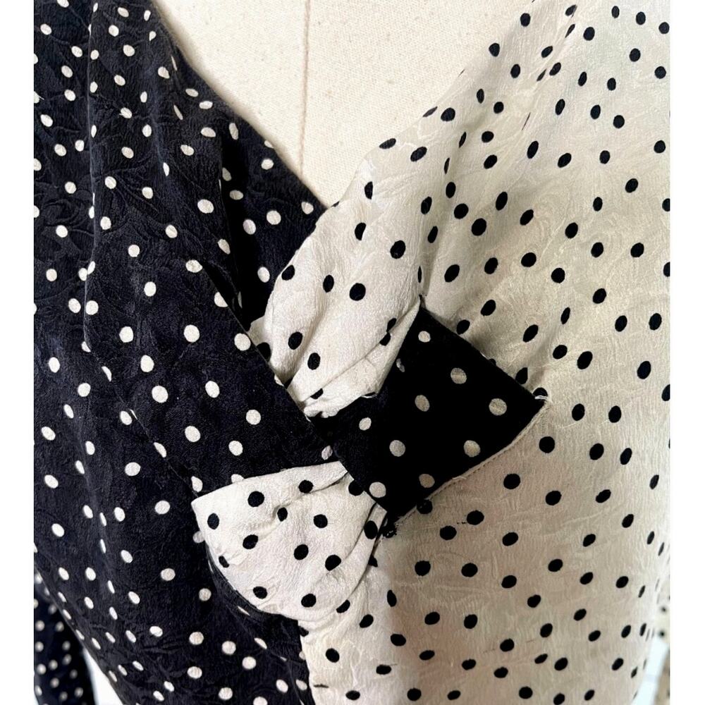 Flora Kung New York 8 100% Silk Polka Dot Dolman Sleeve Dress Black Cream 1980s - Picture 6 of 13